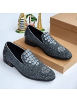 Billionaire Luxury Scale Leather Loafers Shoe - Ash