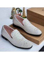 Billionaire Luxury Scale Leather Loafers Shoe - white 