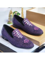 Billionaire Luxury Scale Leather Loafers Shoe - Purple 