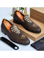 Billionaire Luxury Scale Leather Loafers Shoe - Brown