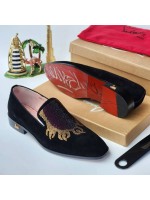 Christian Louboutin Suede Loafers Shoe - Black 