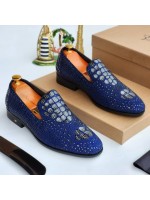 Billionaire Luxury Scale Leather Loafers Shoe - Blue 