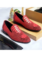 Billionaire Luxury Scale Leather Loafers Shoe - Red Velvet 