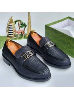 Gucci Luxury Scale Leather Loafers Shoe - Black 